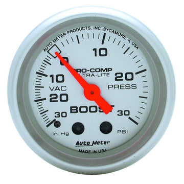 Autometer Ultra-Lite 52 mm 30 PSI Medidor de impulso mecánico