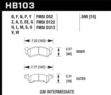 Pastillas de freno delanteras Hawk 76-77 Chevrolet Camaro LT / 72 Camaro Z28 / 69-81 Camaro DTC-70 Race