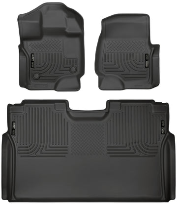 Husky Liners 15-22 Ford F-150 SuperCrew Weatherbeater Revestimientos de piso para asiento delantero y segundo, color negro