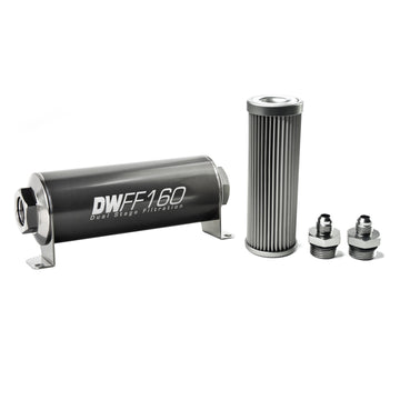 DeatschWerks Kit de carcasa de filtro de combustible en línea universal de acero inoxidable 6AN 10 micrones (160 mm)