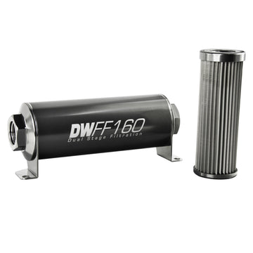 DeatschWerks Kit de carcasa de filtro de combustible en línea universal de acero inoxidable 8AN 10 micrones (160 mm)