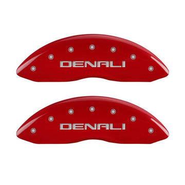 Cubiertas de pinza MGP 4 grabadas delanteras y traseras Denali Red acabado plata ch
