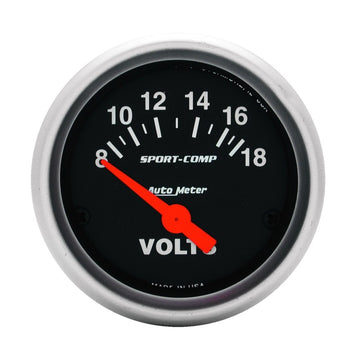 Autometer Sport-Comp Medidor de voltímetro electrónico de 52 mm, 8-18 voltios