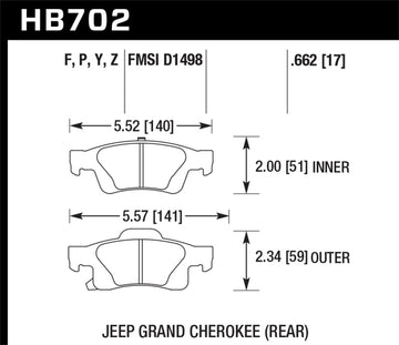 Pastillas de freno traseras Hawk 11-12 Dodge Durango / 11-12 Jeep Grand Cherokee HPS