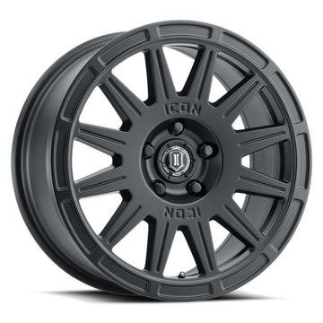 ICON Ricochet 17x8 5x4.5 38mm Offset 6in BS Rueda negra satinada