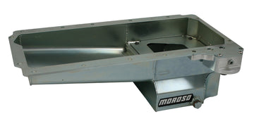 Moroso GM LS Swap (con sumidero trasero y adaptador de filtro de aceite giratorio) Cárter húmedo Cárter de aceite de acero en ángulo de 7 cuartos y 6 pulgadas
