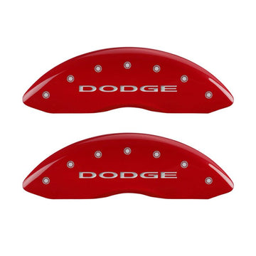 MGP 4 Caliper Covers Engraved Front & Rear With out stripes/Dodge Red finish silver ch