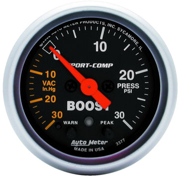 Autometer Sport-Comp 52 mm 30 PSI Medidor electrónico de impulso de advertencia/memoria de pico