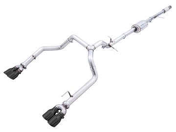 AWE Tuning 4ta generación GM 1500 5.3L 0FG Salida trasera dividida con respaldo de gato (con recortes de parachoques) - Puntas de diamante cuádruples