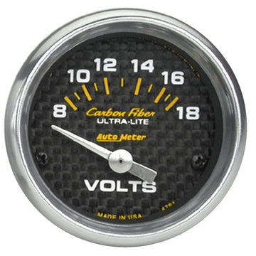 Autometer Fibra de Carbono 52mm 8-18 Voltímetro Electrónico Voltímetro