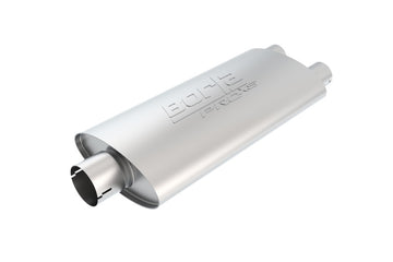 Silenciador PRO-XS con muescas Borla universal central/doble ovalado de 3 pulgadas de entrada/2,5 pulgadas de salida de 19 pulgadas x 4 pulgadas x 9,5 pulgadas