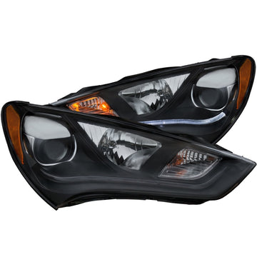 ANZO Faros delanteros proyectores Hyundai Genesis 2013-2015 con diseño estilo tablón, color negro (compatible con HID)