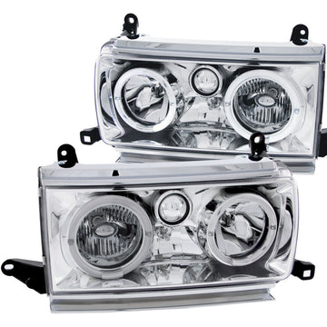 ANZO 1991-1994 Toyota Land Cruiser Faros delanteros de cristal con halo cromado