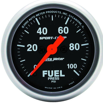 Autometer Sport-Comp 52 mm 0-100 PSI Medidor electrónico de presión de combustible