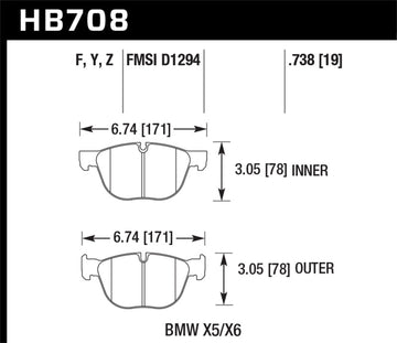 Hawk 07-08 BMW X5 3.0si/4.8i / 09-13 X5 Xdrive / 08-13 X6 Xdrive Perf Pastillas de freno de cerámica delanteras