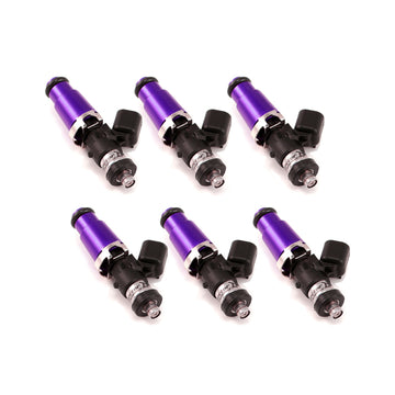 Inyectores Injector Dynamics 1340 cc - 60 mm de longitud - Parte superior morada de 14 mm - Cojín inferior Denso (juego de 6)