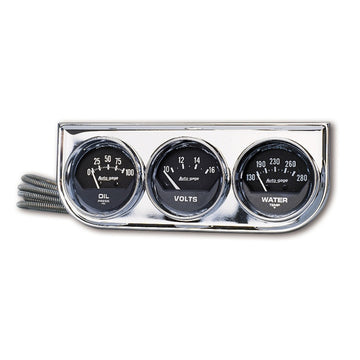 Autometer AutoGage Consola de 3 calibres Mecánico de 52,4 mm Prensa de aceite de 0-100 PSI/10-16 V/Temperatura del agua de 130-280 grados