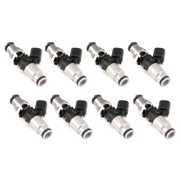 Injector Dynamics Inyector de 1340 cc - 60 mm de longitud - Parte superior gris de 14 mm - Adaptador inferior azul (juego de 8)