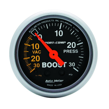Autometer Sport-Comp Medidor de impulso mecánico de 52 mm y 30 PSI